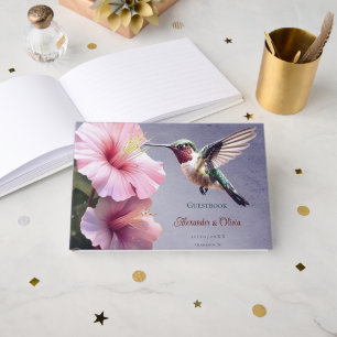 Hummingbird and Hibiscus Wedding Purple Guest Book