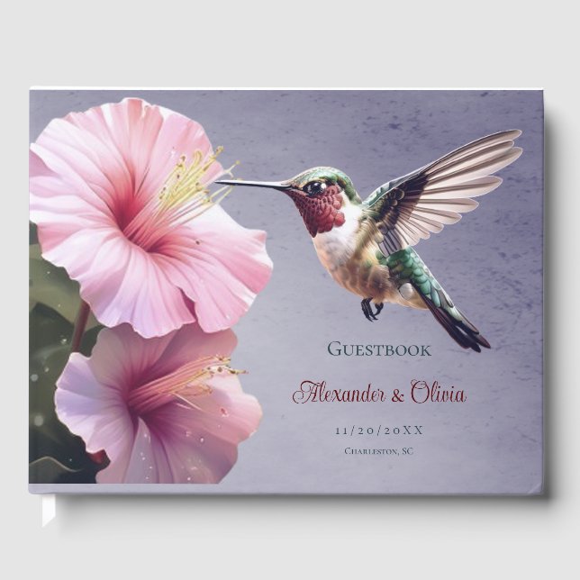 Hummingbird and Hibiscus Wedding | Purple Guest Book (Front)