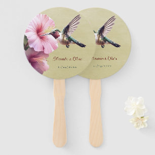 Hummingbird and Hibiscus Wedding Yellow Hand Fan