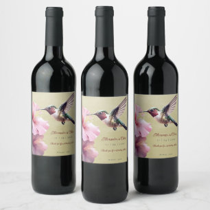 Hummingbird and Hibiscus Wedding   Yellow Wine Label