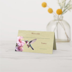 Hummingbird and Hibiscus   Yellow Reception Place Card