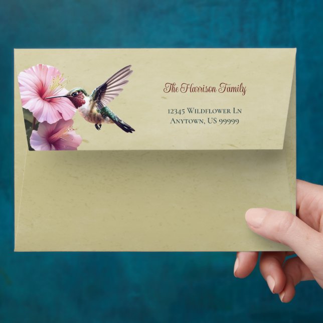 Hummingbird and Hibiscus | Yellow Wedding Envelope (Hand)
