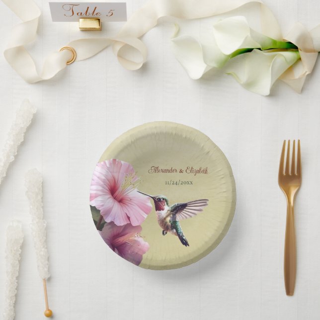 Hummingbird and Hibiscus | Yellow Wedding Paper Plate (Wedding)