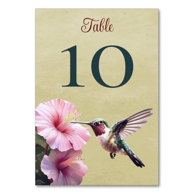 Hummingbird and Hibiscus | Yellow Wedding  Table Number (Front)