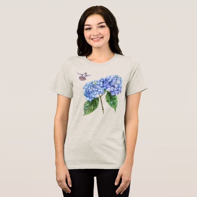 Hummingbird and Hydrangea  Tri-Blend Shirt (Front Full)
