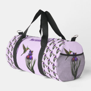 Hummingbird And Iris Flower Personalised Duffle Bag