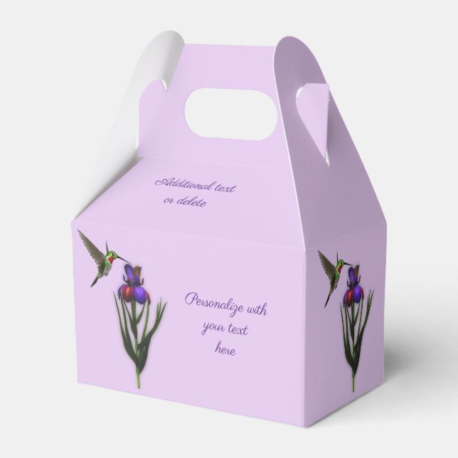 Hummingbird And Iris Flower Personalised  Favour Box (Front Side)