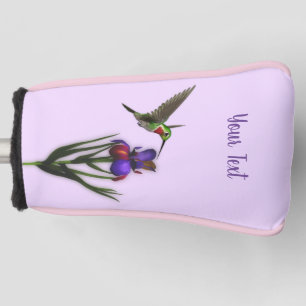 Hummingbird And Iris Flower Personalised Golf Head Cover