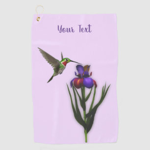 Hummingbird And Iris Flower Personalised  Golf Towel