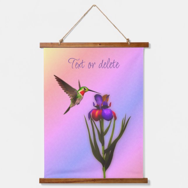 Hummingbird And Iris Flower Personalised Hanging Tapestry (Front)