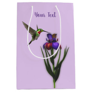 Hummingbird And Iris Flower Personalised Medium Gift Bag