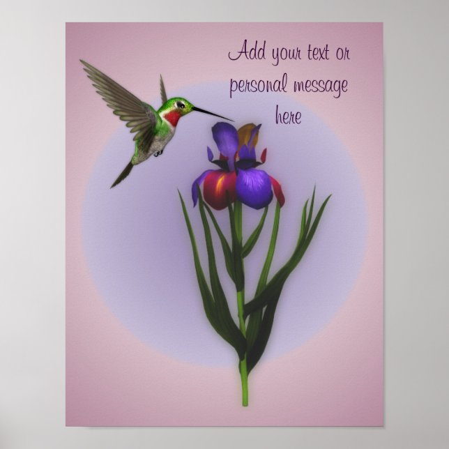 Hummingbird And Iris Flower Personalised Poster (Front)