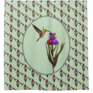 Hummingbird And Iris Flower  Shower Curtain