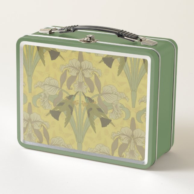 Hummingbird and Iris Metal Lunch Box (Front)