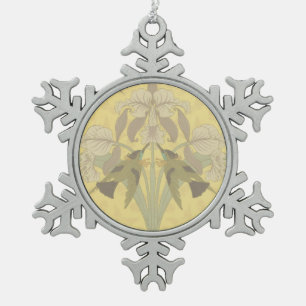 Hummingbird and Iris Snowflake Pewter Christmas Ornament