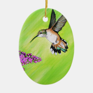 Hummingbird and Lilac Ceramic Tree Decoration