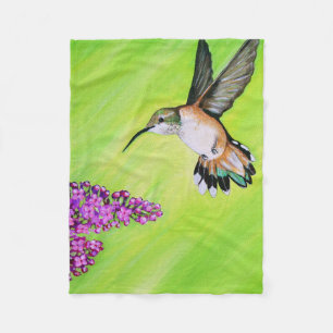 Hummingbird and Lilac Painting Fleece Blanket
