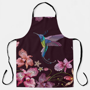 Hummingbird and orchid, tropical seamless fashion. apron