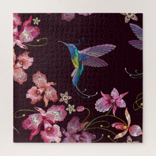 Hummingbird and orchid, tropical seamless fashion. jigsaw puzzle