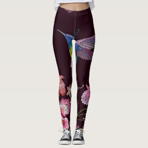 Hummingbird and orchid, tropical seamless fashion. leggings