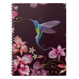 Hummingbird and orchid, tropical seamless fashion. notebook
