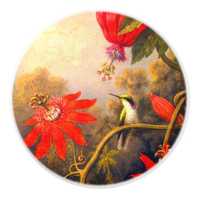 Hummingbird and Passionflowers  Ceramic Knob (Front)