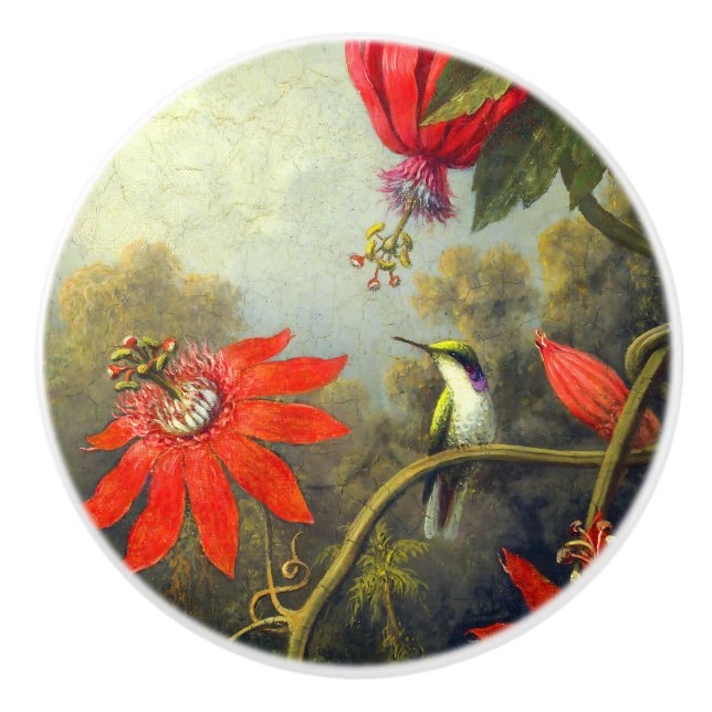 Hummingbird and Passionflowers  Ceramic Knob (Front)