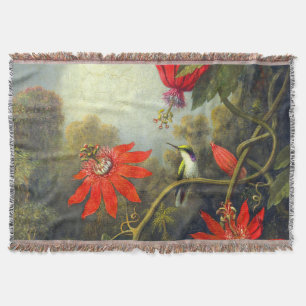 Hummingbird and Passionflowers painting Throw Blanket