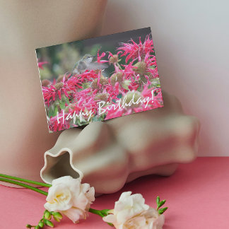 Hummingbird and Pink Flowers Nature Birthday Card