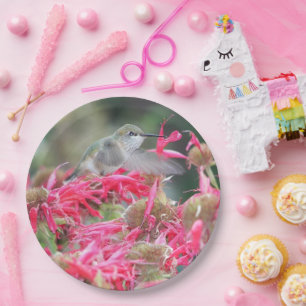Hummingbird and Pink Flowers Paper Plate