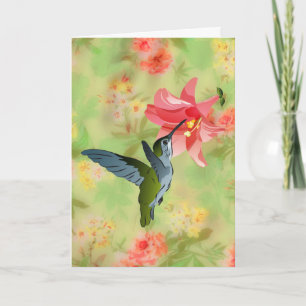 Hummingbird and Pink Lily on Floral Pattern Card