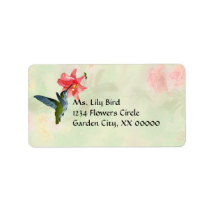 Hummingbird and Pink Lily on Floral Pattern Label
