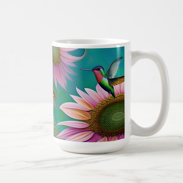 Hummingbird and Pink Sunflower Coffee Mug (Right)