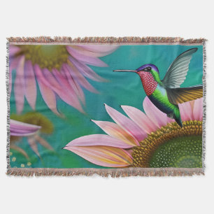 Hummingbird and Pink Sunflower Throw Blanket