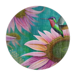 Hummingbird and Pink Sunflower WELCOME Cutting Board