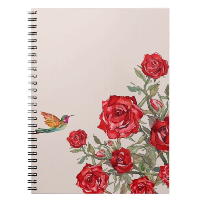 Hummingbird and Red Roses Notebook (Front)