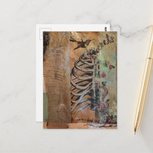 Hummingbird and ribcage secret mixed media collage postcard