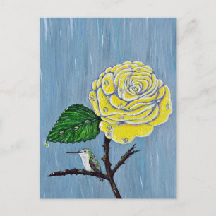 Hummingbird and Rose in the Rain Painting Postcard
