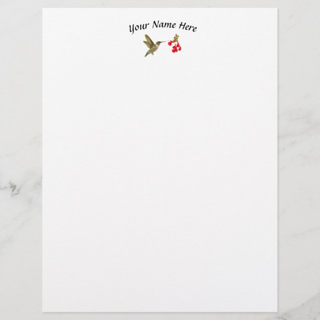 Hummingbird and Salvia Add Your Name Custom Letterhead (Front)