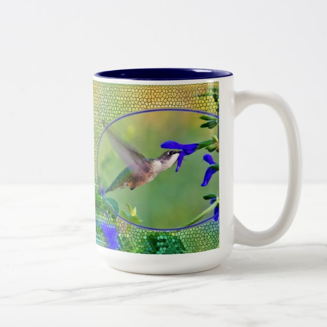 Hummingbird and Stained Glass Two-Tone Coffee Mug (Right)