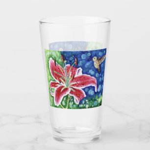 Hummingbird and Stargazer Lily Painting Glass