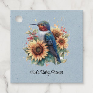 Hummingbird and Sunflower Blue Baby Shower Favour Tags