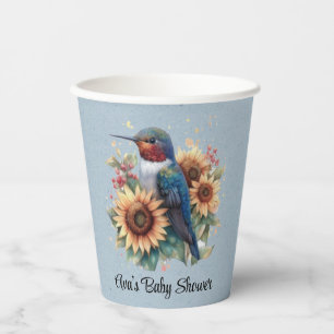 Hummingbird and Sunflower Blue Baby Shower Paper Cups