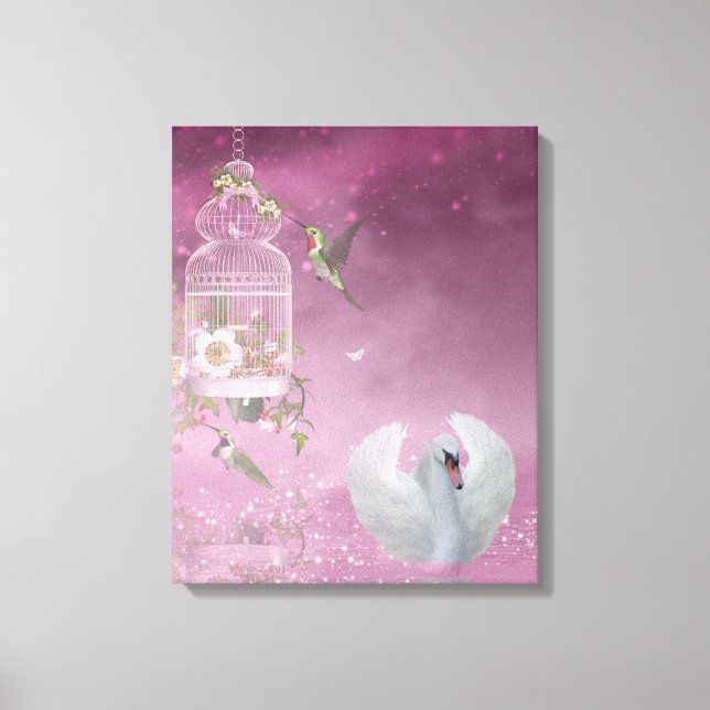 Hummingbird and Swan Canvas Print (Front)