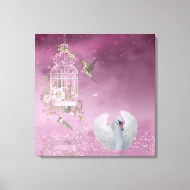 Hummingbird and Swan Canvas Print (Front)