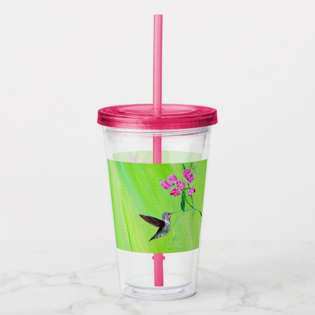 Hummingbird and Sweet Peas Painting Acrylic Tumbler (Front)