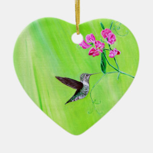 Hummingbird and Sweet Peas Painting Ceramic Tree Decoration