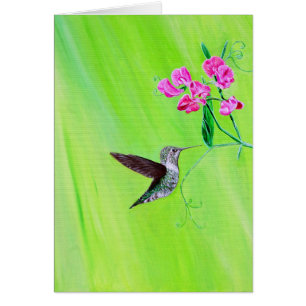Hummingbird and Sweet Peas Painting Greeting card