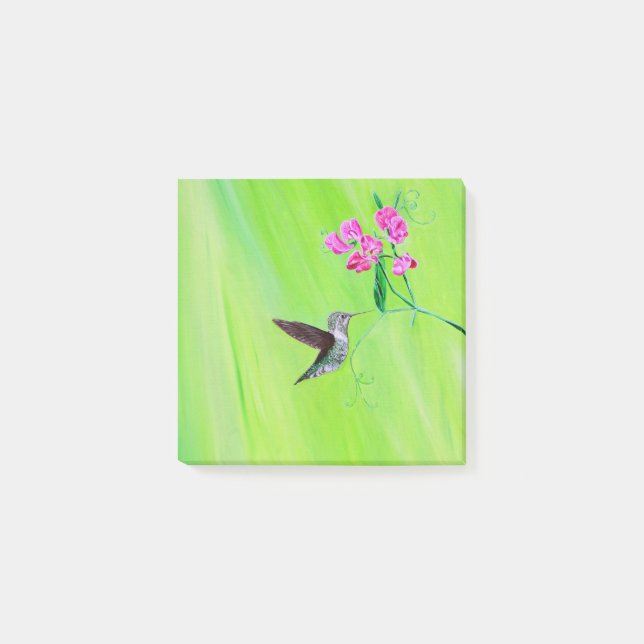 Hummingbird and Sweet Peas Painting Post-it Notes (Front)