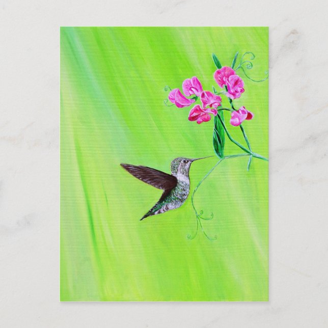 Hummingbird and Sweet Peas Painting Postcard (Front)